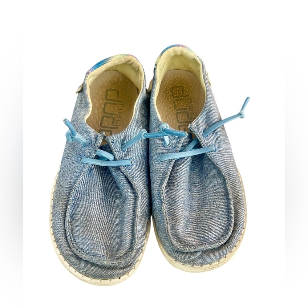 🤍🩵Hey dude Wendy Youth Sparkle Denim Shoes Size 12🤍🩵